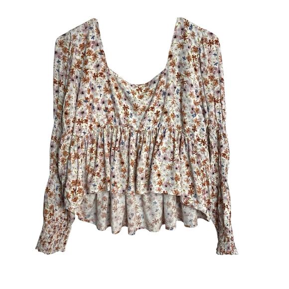 Passport Boho Blouse Top Womens XL Floral Ruched Sleeve Peplum Peasant Prairie - Picture 2 of 7